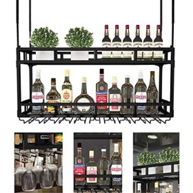 PJQUEKAIPJ Casier à vin, bar, restaurant, casier à verres à vin, plafond à 2 niveaux avec support en verre, support de rangem