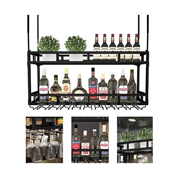 PJQUEKAIPJ Casier à vin, bar, restaurant, casier à verres à vin, plafond à 2 niveaux avec support en verre, support de rangem