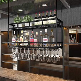 PJQUEKAIPJ Casier à vin, bar, restaurant, casier à verres à vin, plafond à 2 niveaux avec support en verre, support de rangem