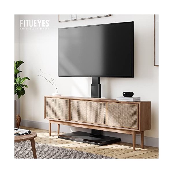 FITUEYES Meuble TV au Sol avec Base en Fer pour Téléviseur de 27à 55 Pouce Ecran LED LCD Plasma Pivotant Réglable en Hauteur 