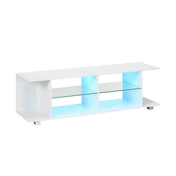 HOMCOM Meuble Banc TV sur Pieds avec lumières LED - 2 étagères en Verre trempé pour télévision jusquà 60 Pouces Style Contem