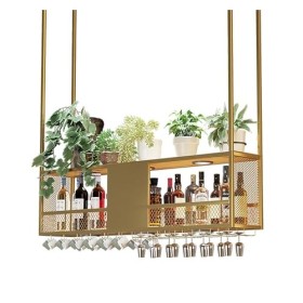 Casier À Vin Suspendu Au Plafond LED, Étagère De Décor Plafond, Casier À Vin Suspendu, Porte-Bouteille en Fer avec Garde Corp