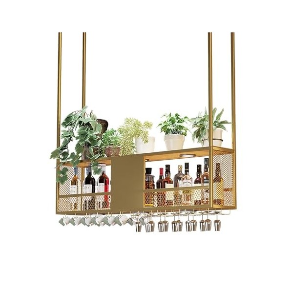 Casier À Vin Suspendu Au Plafond LED, Étagère De Décor Plafond, Casier À Vin Suspendu, Porte-Bouteille en Fer avec Garde Corp
