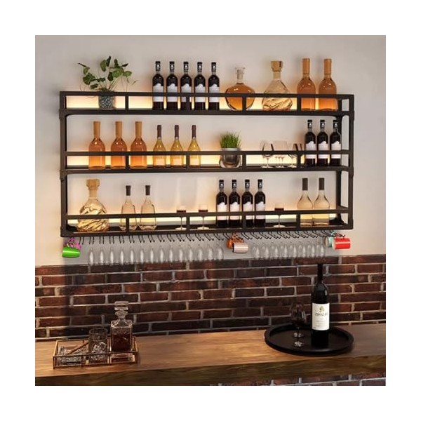 Casier À Vin Mural À LED, Présentoir À Vin Mural en Métal Etagères Murales Flottantes pour Le Vin Étagères Flottantes pour Ba