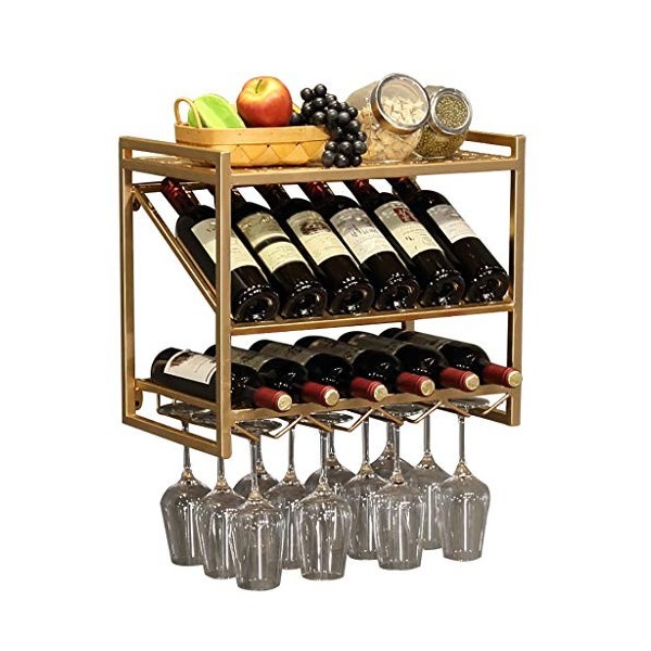 Cadre de verre à vin en verre Casier à vin mural en fer, présentoir multifonctionnel de restaurant de cuisine, support de déc