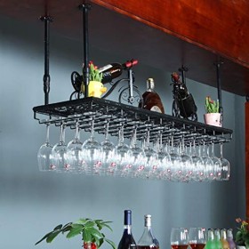 Cadre de Verre à vin en Verre Casier à vin en métal de Plafond, Hauteur et espacement réglables, casier à Verre à vin Multifo