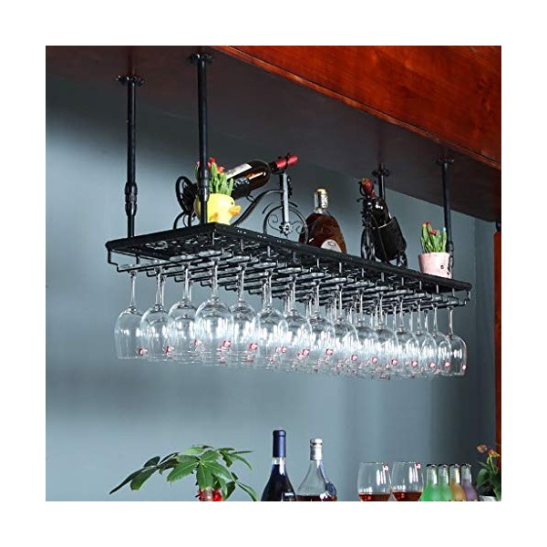 Cadre de Verre à vin en Verre Casier à vin en métal de Plafond, Hauteur et espacement réglables, casier à Verre à vin Multifo