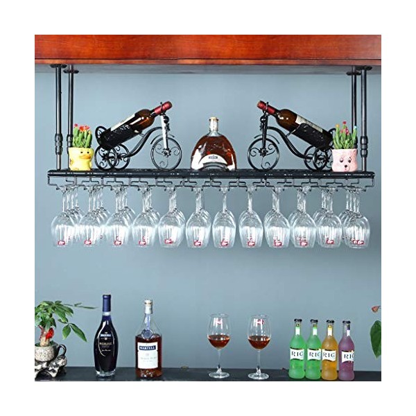 Cadre de Verre à vin en Verre Casier à vin en métal de Plafond, Hauteur et espacement réglables, casier à Verre à vin Multifo