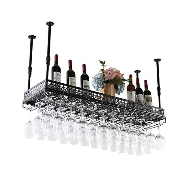 Cadre de Verre à vin en Verre Casier à vin Suspendu, casier à Verre à vin, Hauteur et espacement réglables, casier à vin au P