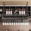 Casier à vin suspendu industriel avec support en verre et étagère, support à verre à vin au plafond réglable, support à verre