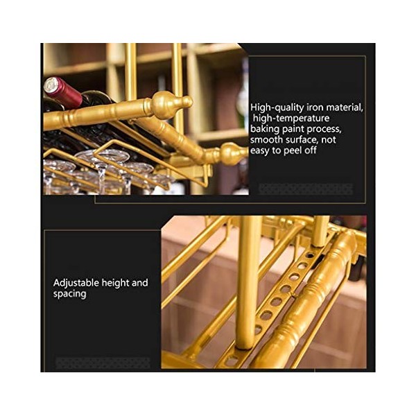 Cadre de verre à vin en verre Casier à vin dart de fer de plafond, hauteur et espacement réglables, casier à vin multifoncti