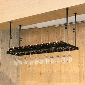 Cadre de verre à vin en verre Casier à vin suspendu, casier à verre à vin, hauteur réglable, support de décoration de casier 