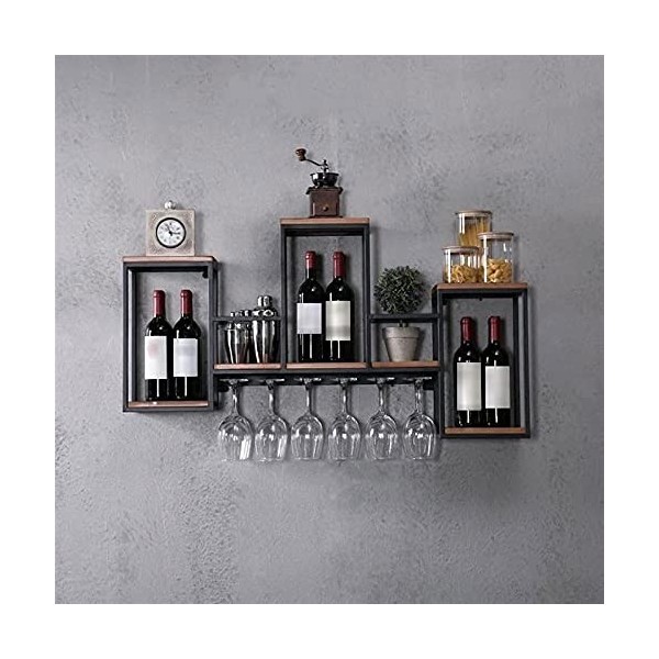 Casier à vin Mural Casier à vin Étagère Murale en Bois Massif Style Industriel Présentoir de Restaurant Armoire à Vin Suspend