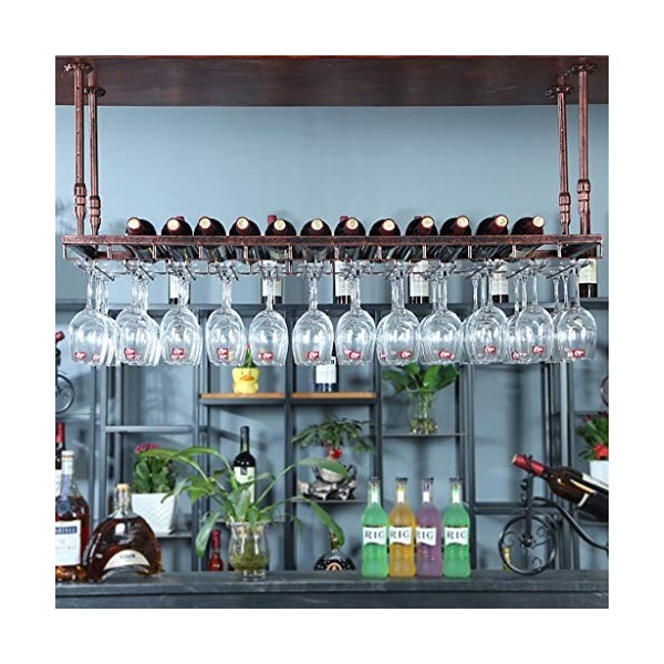 Cadre de Verre à vin en Verre Casier à vin Suspendu en Fer forgé, Hauteur et espacement réglables, Porte-gobelet inversé, pré