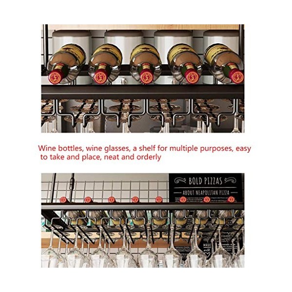 Cadre de Verre à vin en Verre Casier à vin en métal de Plafond, Hauteur et espacement réglables, casier à Verre à vin Multifo