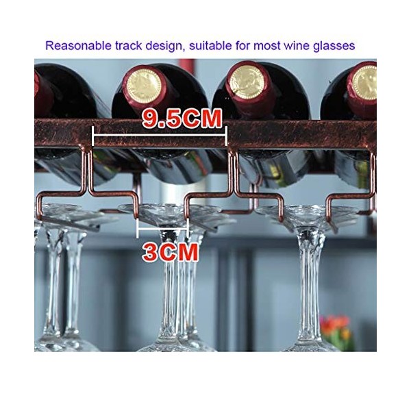 Cadre de Verre à vin en Verre Casier à vin Suspendu en Fer forgé, Hauteur et espacement réglables, Porte-gobelet inversé, pré