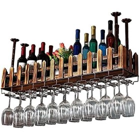 ELzEy Casier à vin Casier à vin en Bois Massif avec étagère et Porte-Verre à Pied Verre à vin Suspendu créatif Support à Verr