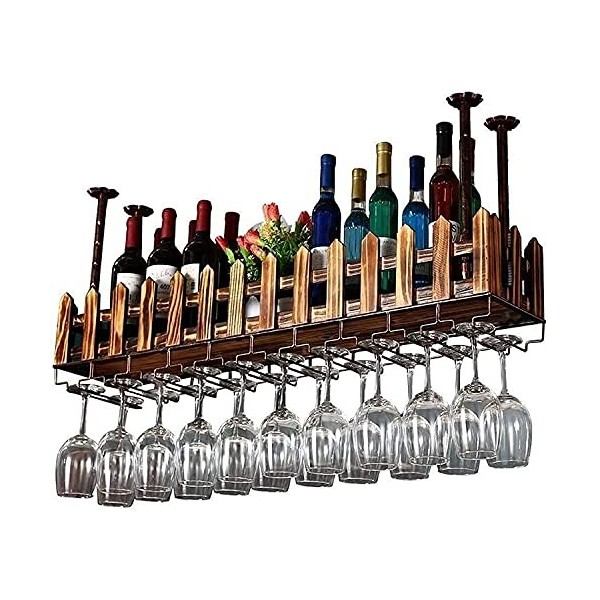 ELzEy Casier à vin Casier à vin en Bois Massif avec étagère et Porte-Verre à Pied Verre à vin Suspendu créatif Support à Verr