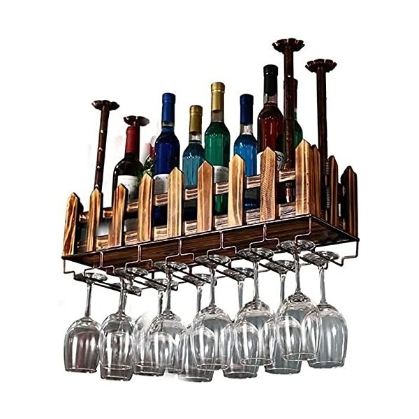 ELzEy Casier à vin Casier à vin en Bois Massif avec étagère et Porte-Verre à Pied Verre à vin Suspendu créatif Support à Verr