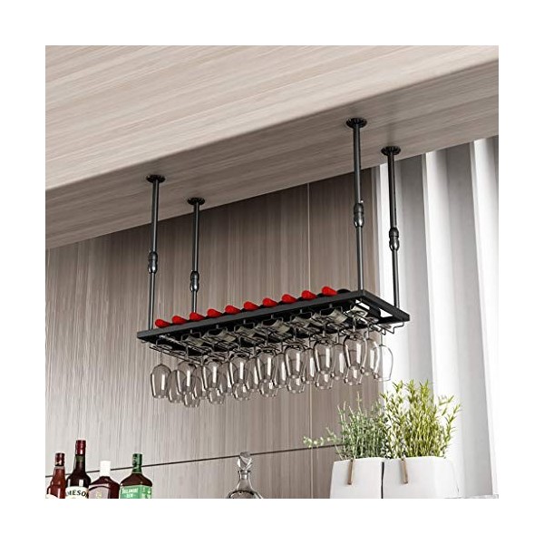 Cadre de verre à vin en verre Casier à vin suspendu en fer forgé, porte-gobelet inversé, présentoir de décoration de restaura