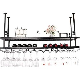 ELzEy Casier À Vin Suspendu Porte-Verre À Vin Support À Verres À Pied Casier À Bouteilles De Vin Étagère De Stockage De Vin, 