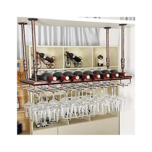 Porte-Bouteille de vin casier à vin Suspendu avec Support en Verre et étagère, casier à gobelet Suspendu à lenvers, casier à