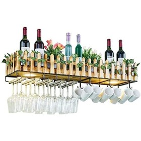 ELzEy Porte-gobelet à vin rouge mural domestique, casier à vin mural suspendu avec porte-gobelet en bois massif clair, 100 * 