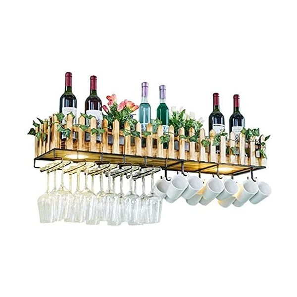 ELzEy Porte-gobelet à vin rouge mural domestique, casier à vin mural suspendu avec porte-gobelet en bois massif clair, 100 * 