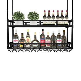 Casier à vin Suspendu en métal, casier à Bouteilles de vin en Fer Double Couche/casier à Verres à vin Suspendu, Hauteur de fl