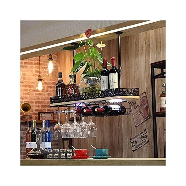 Casier à vin suspendu avec support en verre et étagère, support de verre à vin à lenvers, support à vin mural rustique, casi