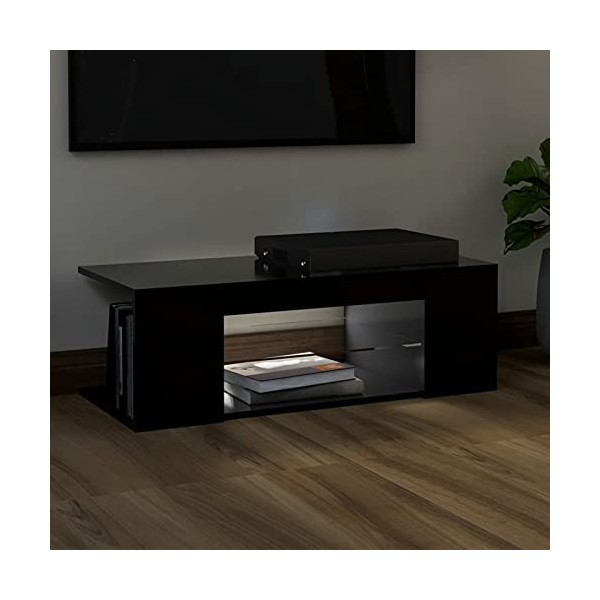 Tidyard Meuble TV avec lumières LED, Support de Télévision, Meuble TV Bas avec LED Noir 90x39x30 cm