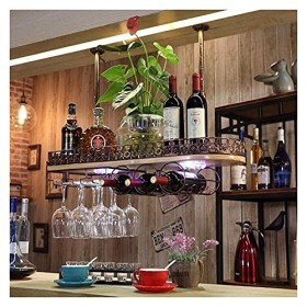 Casier à vin suspendu avec support en verre et étagère, support de verre à vin à lenvers, support à vin mural rustique, casi