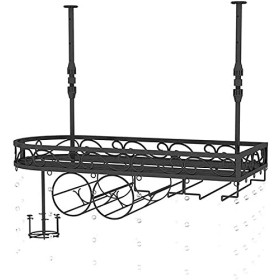 Porte-Bouteille de vin casier à vin Suspendu avec Support en Verre et étagère, casier à Verre à vin Suspendu, casier à vin à 