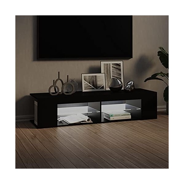 Tidyard Meuble TV avec lumières LED, Support de Télévision, Meuble TV Bas avec LED Noir 90x39x30 cm