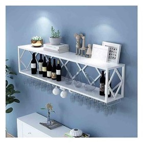 Casier à vin Mural, étagère à Bouteilles de vin en Fer à 2 Niveaux avec Support à Verres à Pied, présentoir de Stockage de vi