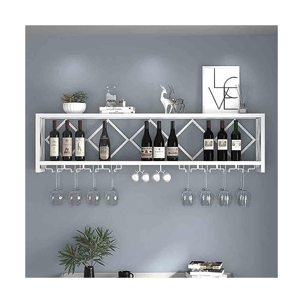 Casier à vin Mural, étagère à Bouteilles de vin en Fer à 2 Niveaux avec Support à Verres à Pied, présentoir de Stockage de vi