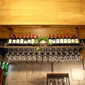 Cadre de Verre à vin en Verre Casier à vin en métal au Plafond, Porte-gobelet Suspendu, Hauteur réglable, comptoir de Bar, pr