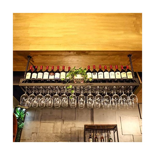 Cadre de Verre à vin en Verre Casier à vin en métal au Plafond, Porte-gobelet Suspendu, Hauteur réglable, comptoir de Bar, pr