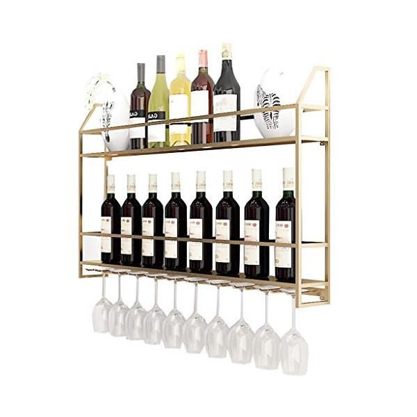 Cadre de verre à vin en verre Casier à vin mural en fer, présentoir multifonctionnel de cuisine de restaurant, support de déc