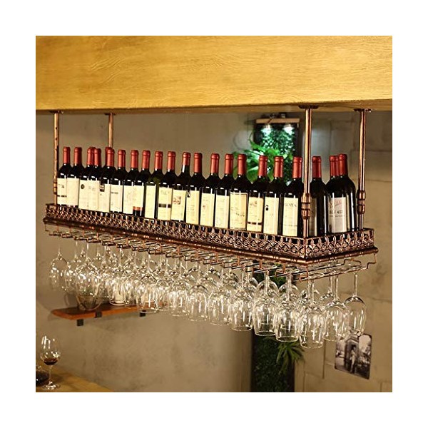 Cadre de verre à vin en verre Casier à vin en fer suspendu, hauteur et espacement réglables, support de décoration de casier 
