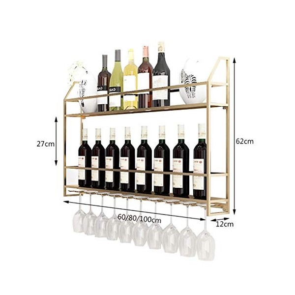 Cadre de verre à vin en verre Casier à vin mural en fer, présentoir multifonctionnel de cuisine de restaurant, support de déc