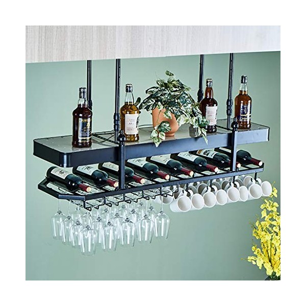 Casier à vin noir avec boîte à lumière, support de verre à vin suspendu à flèche réglable, casier à vin multifonctionnel pour