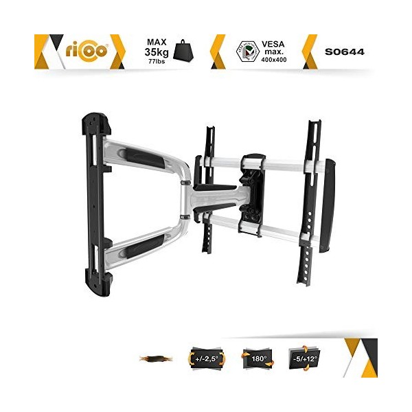 RICOO Support Murale TV 32-65" S0644 81-165cm Orientable Inclinable Rotatif Universel Fix ation Mural Écran Incurvée VESA 4