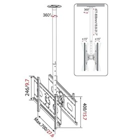 My Wall - HP3L - Fixation Plafond ajustable Universel Ecran charge max. 80kg- taille : 93-160cm - Argent