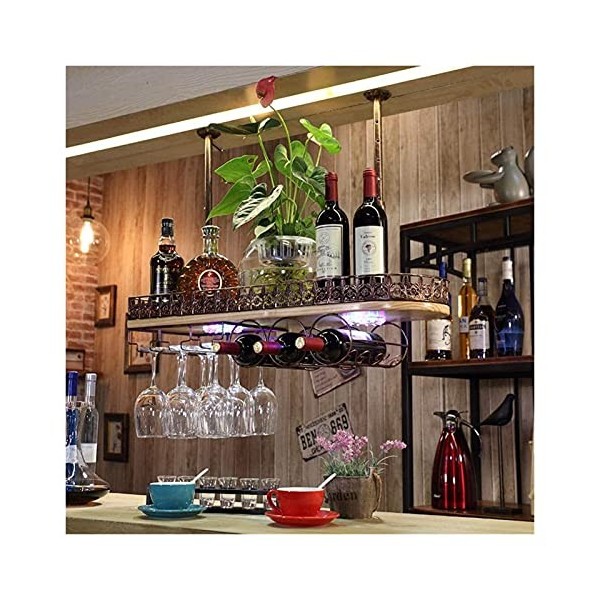 Casier à vin Suspendu avec Support en Verre et étagère, Support de Verre à vin à lenvers, Support à vin Mural Rustique, casi