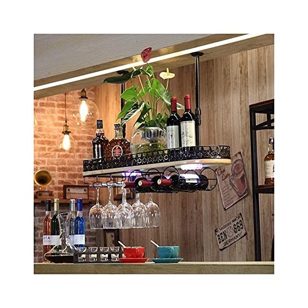 Casier à vin suspendu avec support en verre et étagère, support de verre à vin à lenvers, support à vin mural rustique, casi
