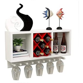 Bouteilles Armoire À Vin Casier À Vin Mural Blanc Avec Support En Verre Unité Étagère De Séparation Bibliothèque Gobelet Supp