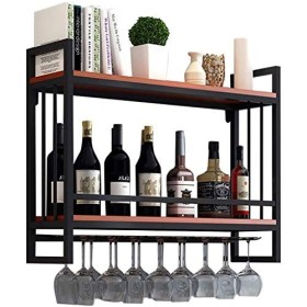 Cadre de Verre à vin en Verre Casier à vin Mural en métal, casier à Verres à vin Suspendu, casier à vin créatif en Bois, prés
