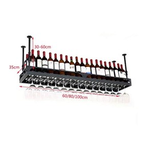 Cadre de Verre à vin en Verre Casier à vin en métal au Plafond, Porte-gobelet Suspendu, Hauteur réglable, comptoir de Bar, ca