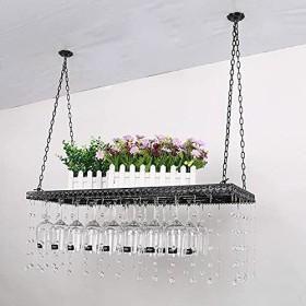 Umaxa Casier à vin Suspendu avec Support en Verre et étagère, casier à vin Suspendu à lenvers, casier à vin, Fer à Suspendre